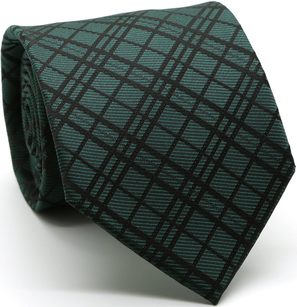 Mens Dads Classic Green Striped Pattern Business Casual Necktie & Hanky Set RO-6 - FHYINC best men