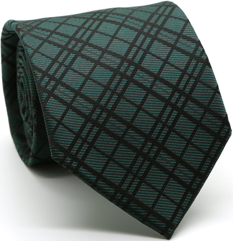 Mens Dads Classic Green Striped Pattern Business Casual Necktie & Hanky Set RO-6