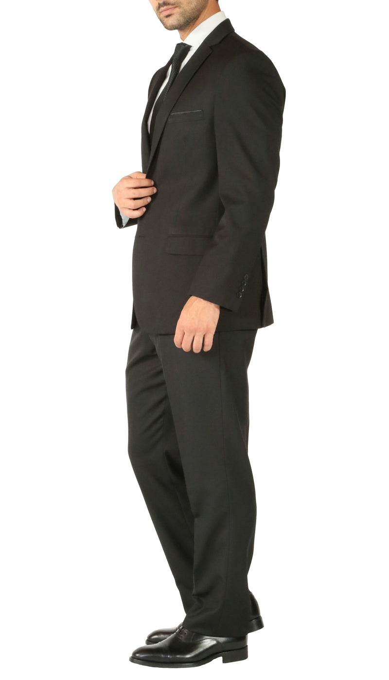 Premium Black Wool 2pc Stain Resistant Traveler Suit - w 2 Pairs of Pants - FHYINC best men's suits, tuxedos, formal men's wear wholesale