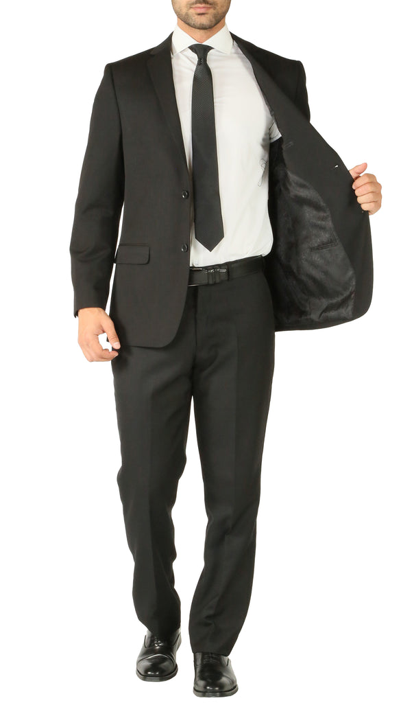 Premium Black Wool 2pc Stain Resistant Traveler Suit - w 2 Pairs of Pants - FHYINC best men