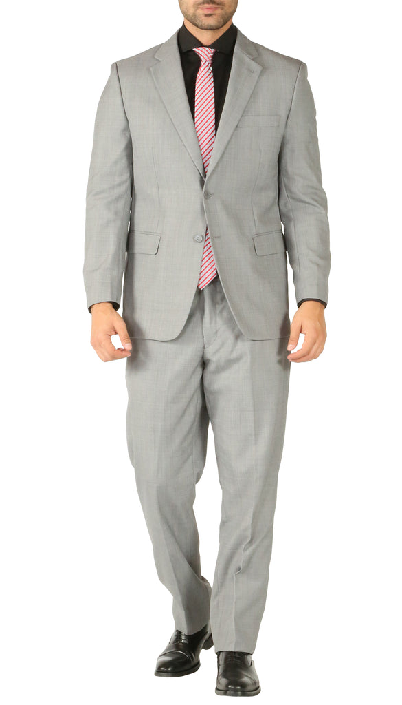Premium Light Grey Wool 2pc Stain Resistant Traveler Suit - w 2 Pairs of Pants - FHYINC best men