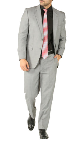 Premium Light Grey Wool 2pc Stain Resistant Traveler Suit - w 2 Pairs of Pants