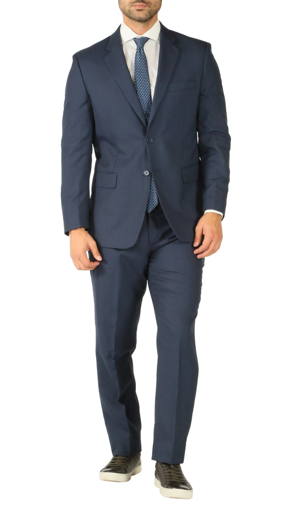 Premium Blue Wool 2pc Stain Resistant Traveler Suit - w 2 Pairs of Pants - FHYINC best men