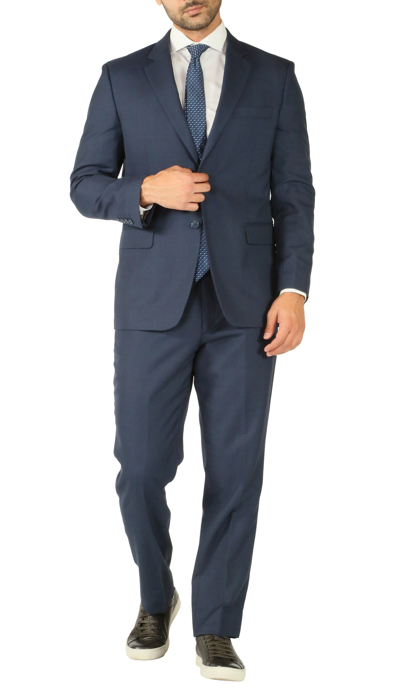 Premium Blue Wool 2pc Stain Resistant Traveler Suit - w 2 Pairs of Pants - FHYINC best men's suits, tuxedos, formal men's wear wholesale