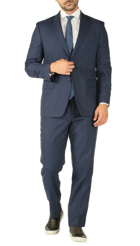 Premium Blue Wool 2pc Stain Resistant Traveler Suit - w 2 Pairs of Pants