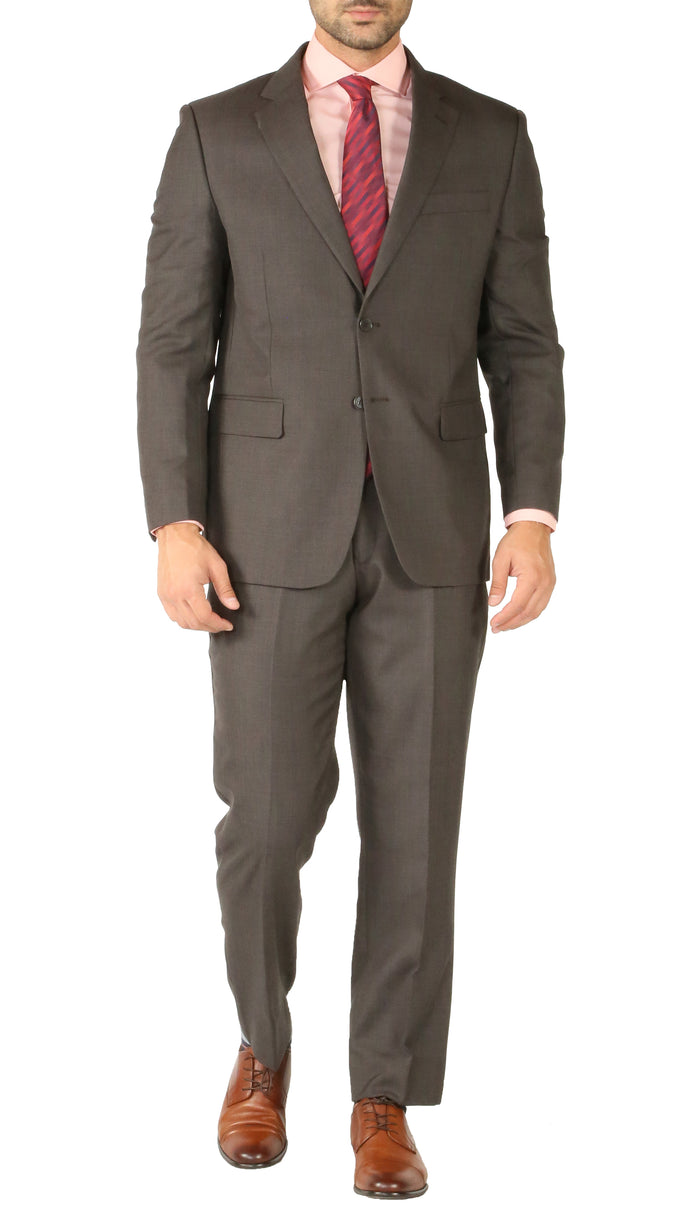 Premium Taupe Wool 2pc Stain Resistant Traveler Suit - w 2 Pairs of Pants - FHYINC best men's suits, tuxedos, formal men's wear wholesale