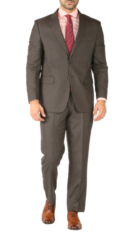 Premium Taupe Wool 2pc Stain Resistant Traveler Suit - w 2 Pairs of Pants