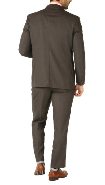 Premium Taupe Wool 2pc Stain Resistant Traveler Suit - w 2 Pairs of Pants - FHYINC best men's suits, tuxedos, formal men's wear wholesale