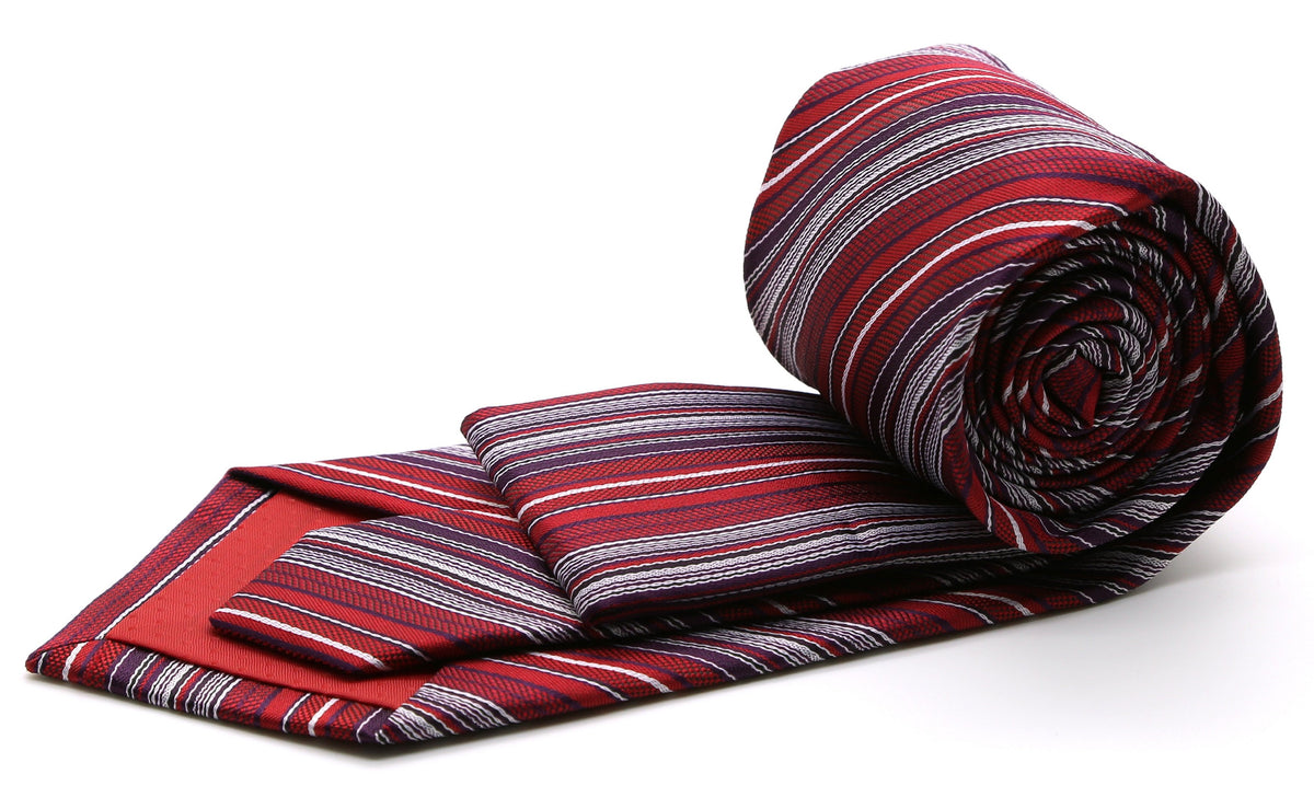 Mens Dads Classic Red Striped Pattern Business Casual Necktie & Hanky Set S-11 - FHYINC best men's suits, tuxedos, formal men's wear wholesale