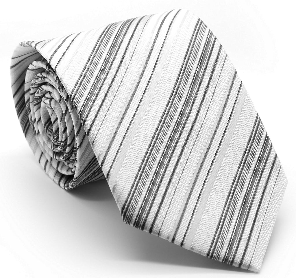 Mens Dads Classic Grey Striped Pattern Business Casual Necktie & Hanky Set S-3 - FHYINC best men