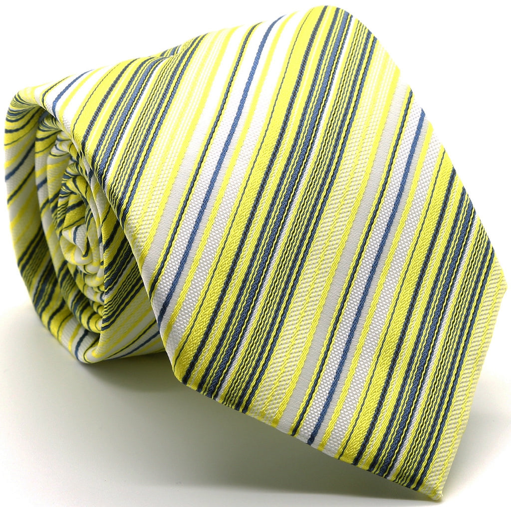 Mens Dads Classic Yellow Striped Pattern Business Casual Necktie & Hanky Set S-5 - FHYINC best men