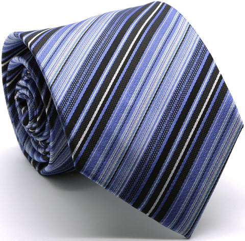 Mens Dads Classic Blue Striped Pattern Business Casual Necktie & Hanky Set S-8