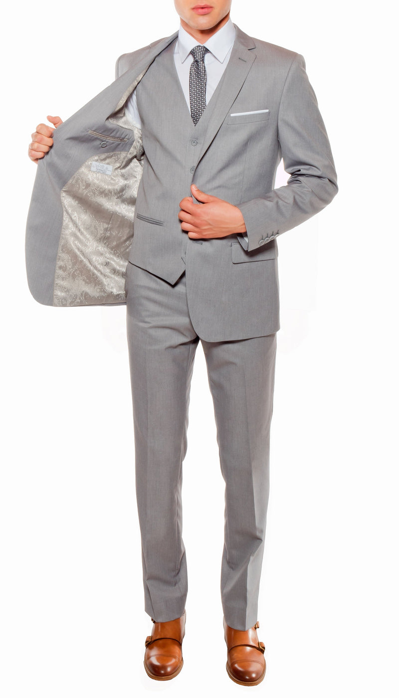 Ferrecci Mens Savannah Light Grey Slim Fit 3pc Suit - FHYINC best men's suits, tuxedos, formal men's wear wholesale