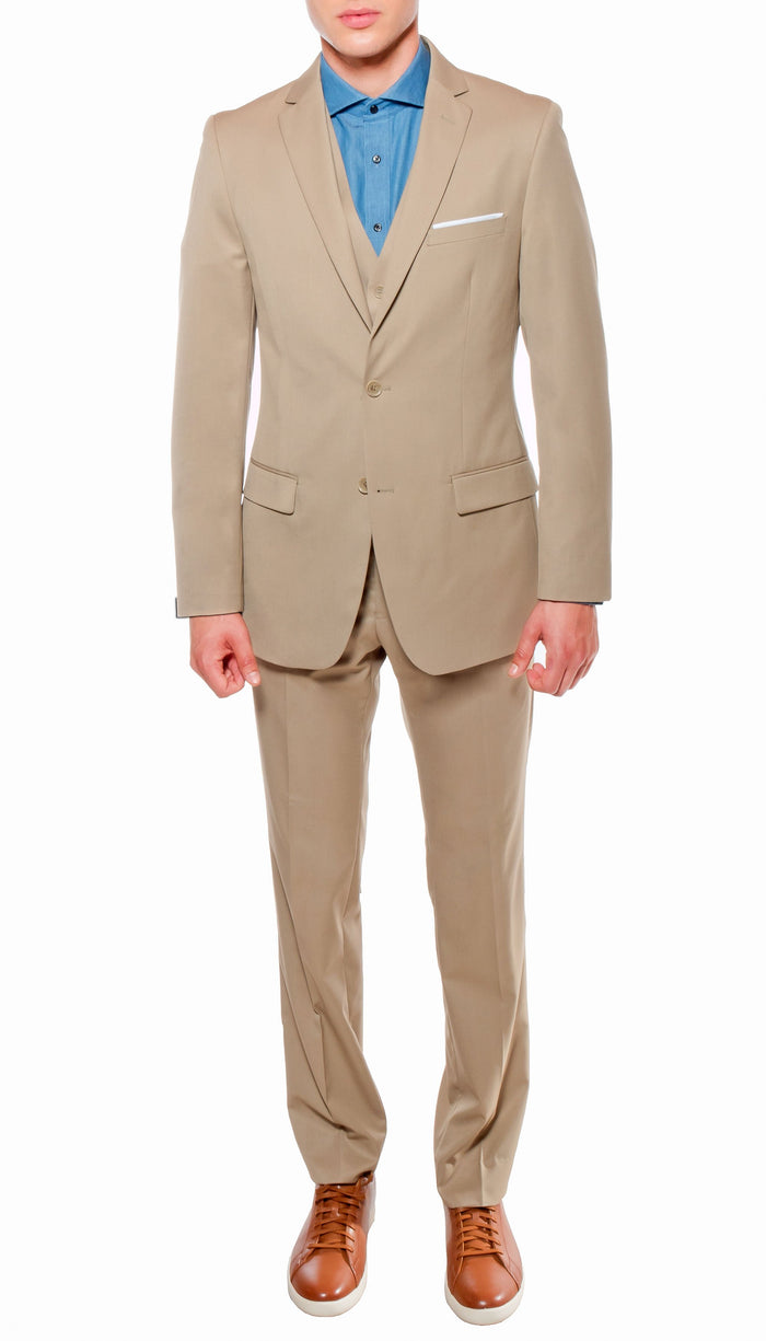 Ferrecci Mens Savannah Tan Slim Fit 3pc Suit - FHYINC best men's suits, tuxedos, formal men's wear wholesale