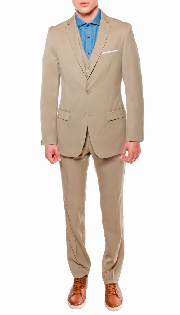 Ferrecci Mens Savannah Tan Slim Fit 3pc Suit - FHYINC best men