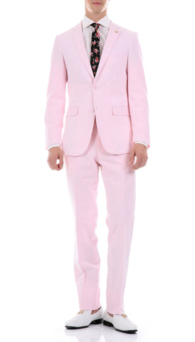 Premium Comfort Cotton Slim Pink Seersucker Suit