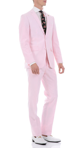Premium Comfort Cotton Slim Pink Seersucker Suit