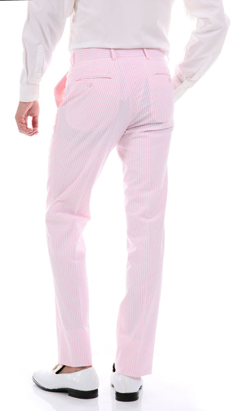 Premium Comfort Cotton Slim Pink Seersucker Suit - FHYINC