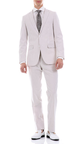 Premium Comfort Cotton Slim Tan Seersucker Suit