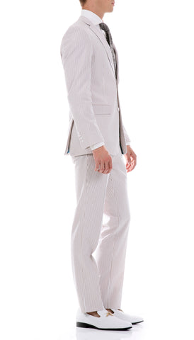 Premium Comfort Cotton Slim Tan Seersucker Suit