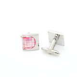 Silvertone U Pink Shell Cuff Links With Jewelry Box - FHYINC