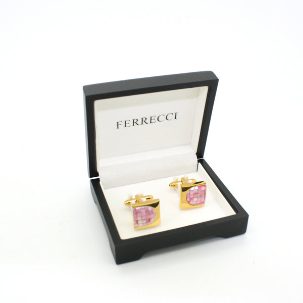 Goldtone U Pink Shell Cuff Links With Jewelry Box - FHYINC