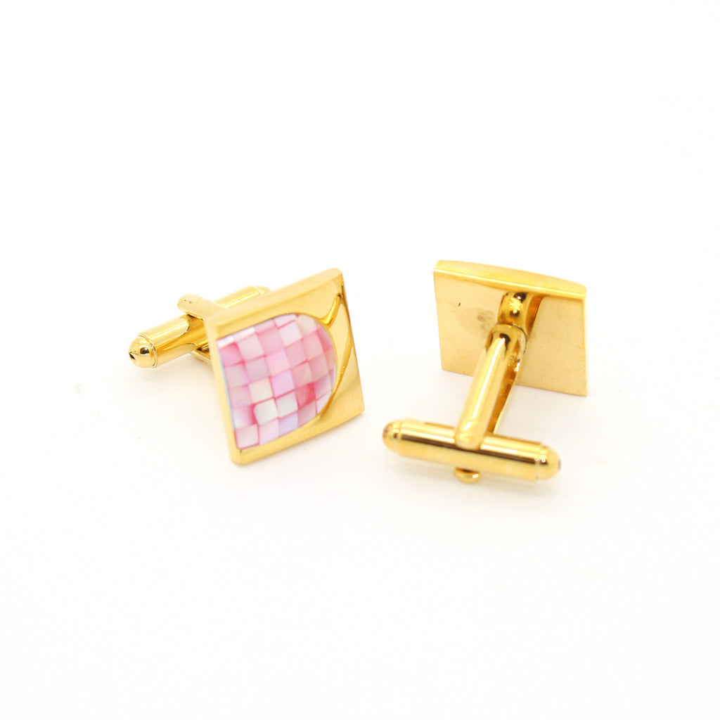Goldtone U Pink Shell Cuff Links With Jewelry Box - FHYINC