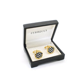 Goldtone Checker Shell Cuff Links With Jewelry Box - FHYINC