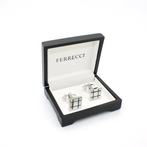 Silvertone White Shell Cuff Links With Jewelry Box