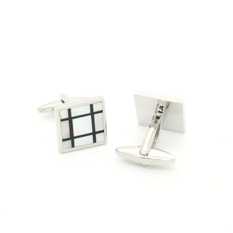 Silvertone White Shell Cuff Links With Jewelry Box