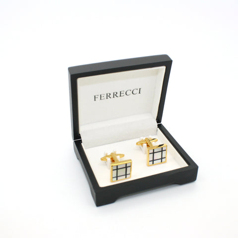 Goldtone White Shell Cuff Links With Jewelry Box