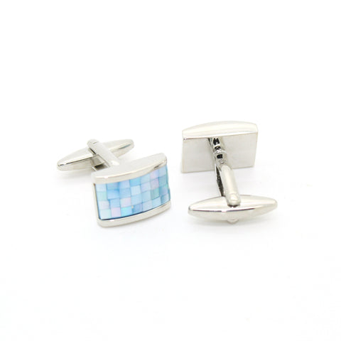 Silvertone Blue Shell Cuff Links With Jewelry Box