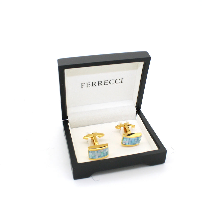 Goldtone Blue Shell Cuff Links With Jewelry Box - FHYINC