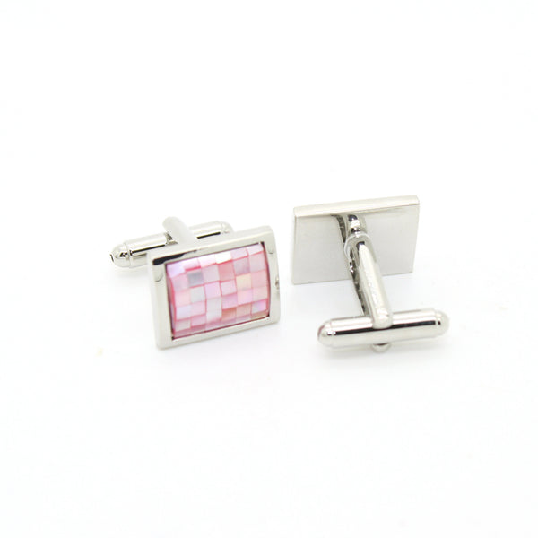 Silvertone Pink Shell Cuff Links With Jewelry Box - FHYINC