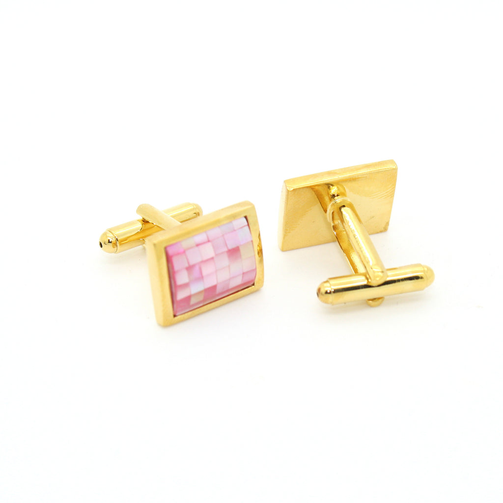 Goldtone Pink Shell Cuff Links With Jewelry Box - FHYINC