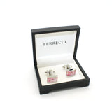 Silvertone Pink Rectangle Shell Cuff Links With Jewelry Box - FHYINC