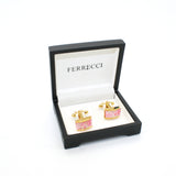 Goldtone Pink Rectangle Shell Cuff Links With Jewelry Box - FHYINC