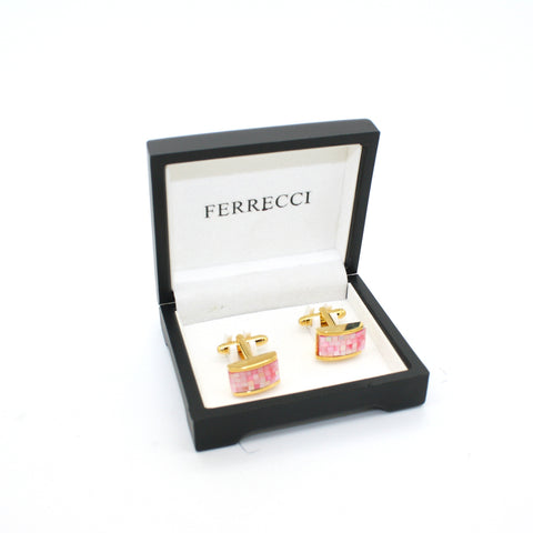 Goldtone Pink Rectangle Shell Cuff Links With Jewelry Box