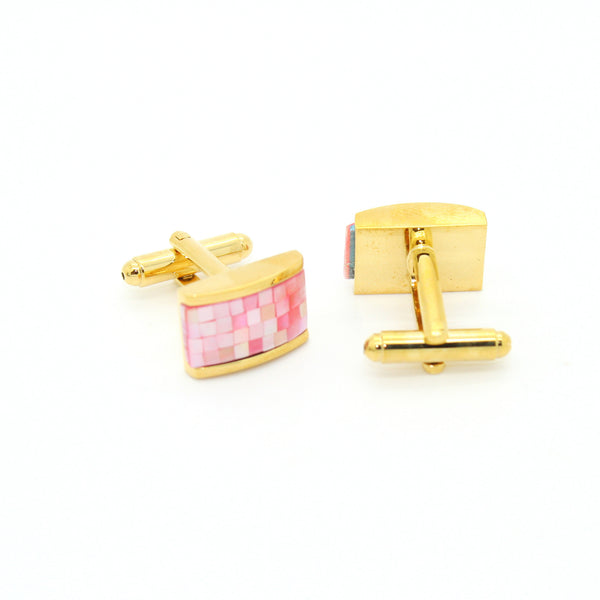 Goldtone Pink Rectangle Shell Cuff Links With Jewelry Box - FHYINC
