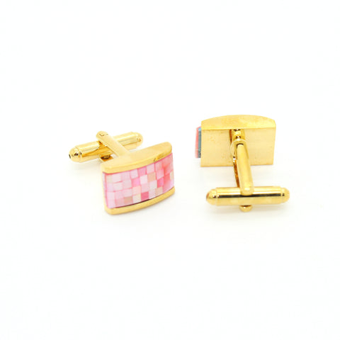 Goldtone Pink Rectangle Shell Cuff Links With Jewelry Box