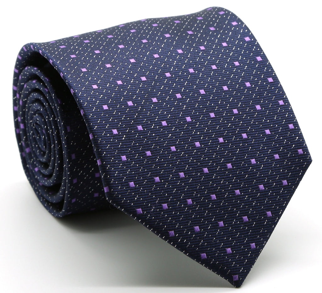 Mens Dads Classic Navy Square Pattern Business Casual Necktie & Hanky Set SO-1 - FHYINC best men