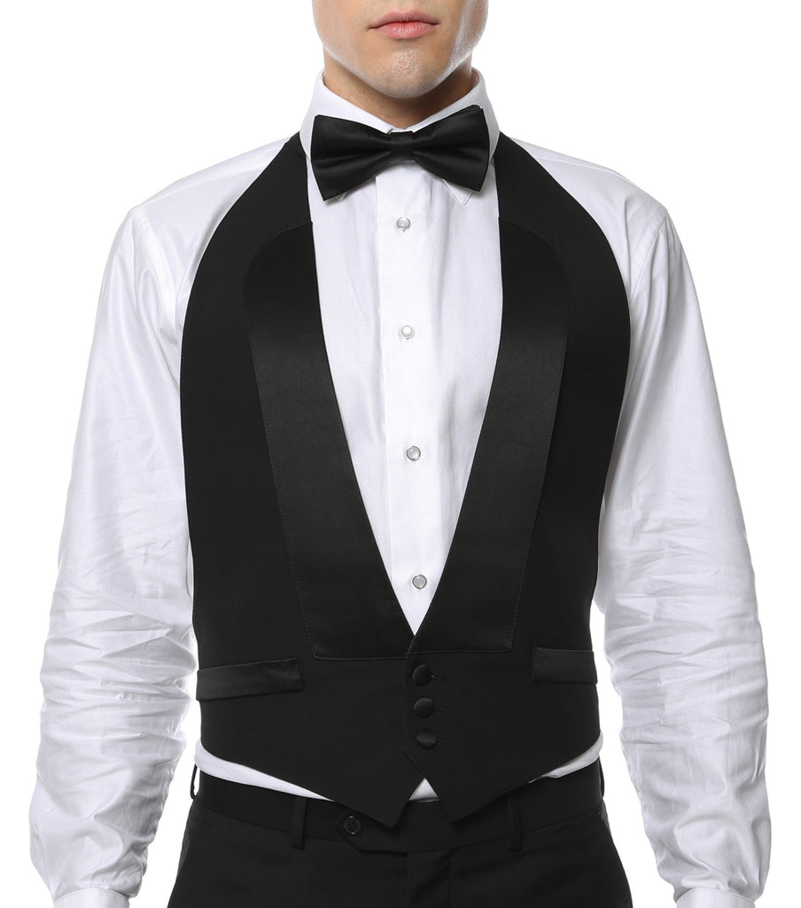 Premium Black 100% Wool Backless Tuxedo Vest / 2XL FIT ALL (50-60) W WOOL BOW TIE - FHYINC best men