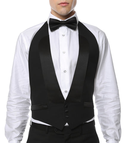 Premium Black 100% Wool Backless Tuxedo Vest / 2XL FIT ALL (50-60) W WOOL BOW TIE