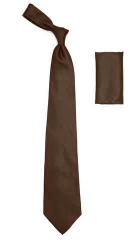 Brown Satin Regular Fit Dress Shirt, Tie & Hanky Set