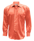 Coral Satin Regular Fit Dress Shirt, Tie & Hanky Set - FHYINC best men's suits, tuxedos, formal men's wear wholesale