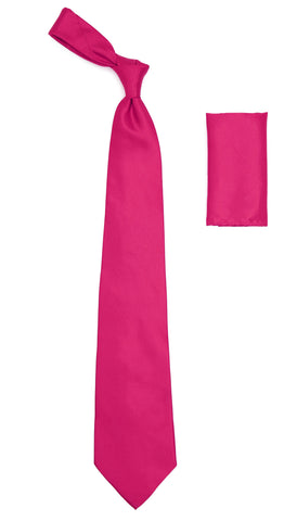 Fuchsia Satin Regular Fit Dress Shirt, Tie & Hanky Set