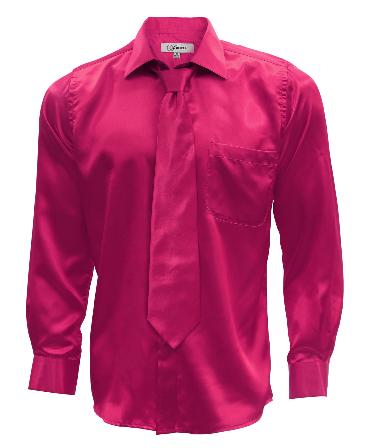 FHY INC Ferrecci Satin Fuchsia Mens French Cuff Dress Shirt Necktie & Hanky Set FHYINC FHY INC Ferrecci Satin Fuchsia Mens French Cuff Dress Shirt Necktie & Hanky Set FHYINC