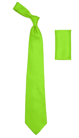 Lime Green Satin Regular Fit French Cuff Dress Shirt, Tie & Hanky Set