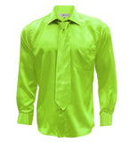 Lime Green Satin Regular Fit French Cuff Dress Shirt, Tie & Hanky Set - FHYINC best men's suits, tuxedos, formal men's wear wholesale