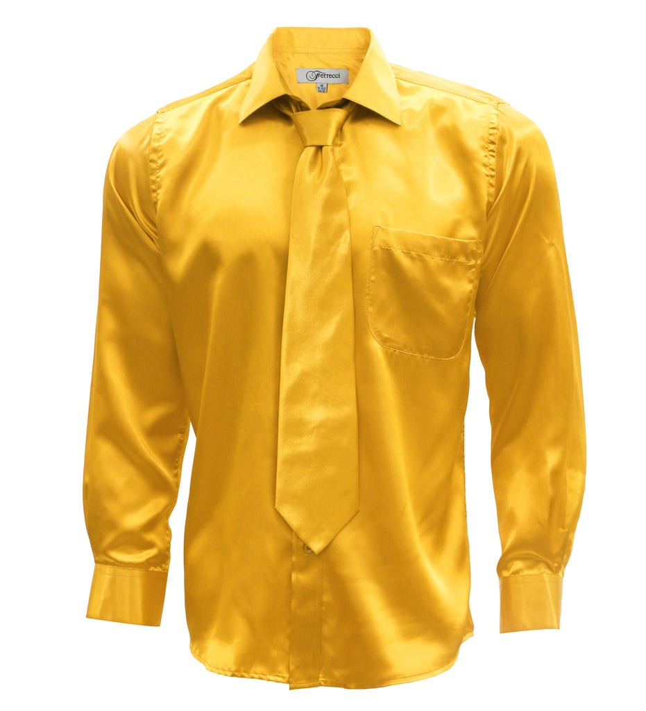 Mango Satin Regular Fit French Cuff Dress Shirt, Tie & Hanky Set - FHYINC best men